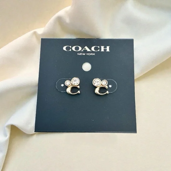 🆕 Coach Signature “C” Earrings with Rhinestones - Picture 2 of 4